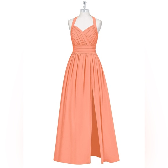 Azazie Bridesmaid Halter with pockets - Veronica in Sunset (orange/peach) Color - Picture 3 of 7